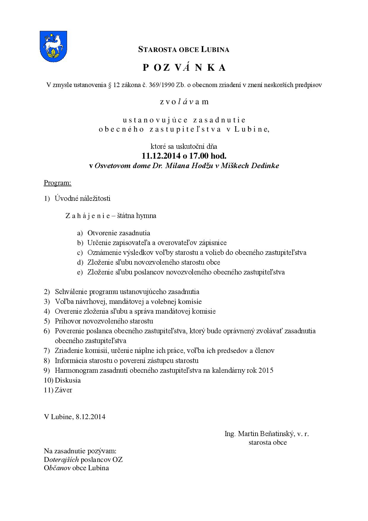 Pozvnka_na_ustanovujce_zasadnutie_Obecnho_zastupitestva_v_Lubine_da_11.12.2014-page-001